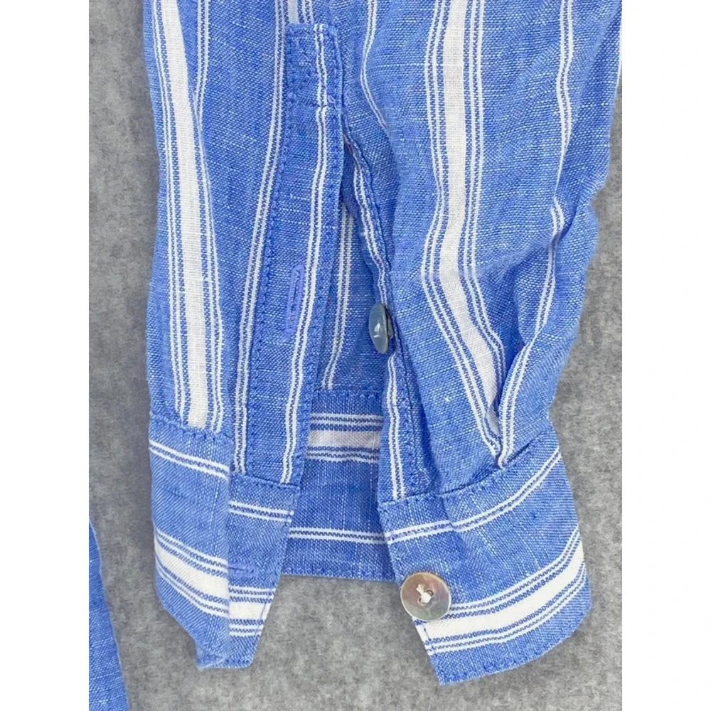 J Jill Love Linen Shirt womens Medium Blue & White Striped Linen Button-Up - Picture 6 of 11